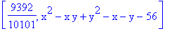 [9392/10101, x^2-x*y+y^2-x-y-56]
